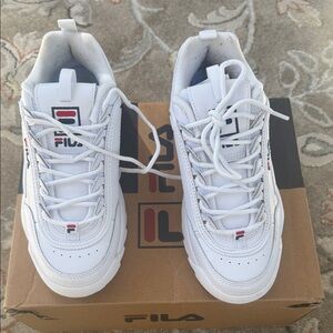 Fila Women's White Sneakers with Black and Red Details